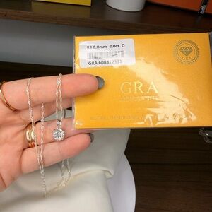 Sterling Silver Necklace 23” Twist Chain Necklace with 2 Ct Moissanite Pendant